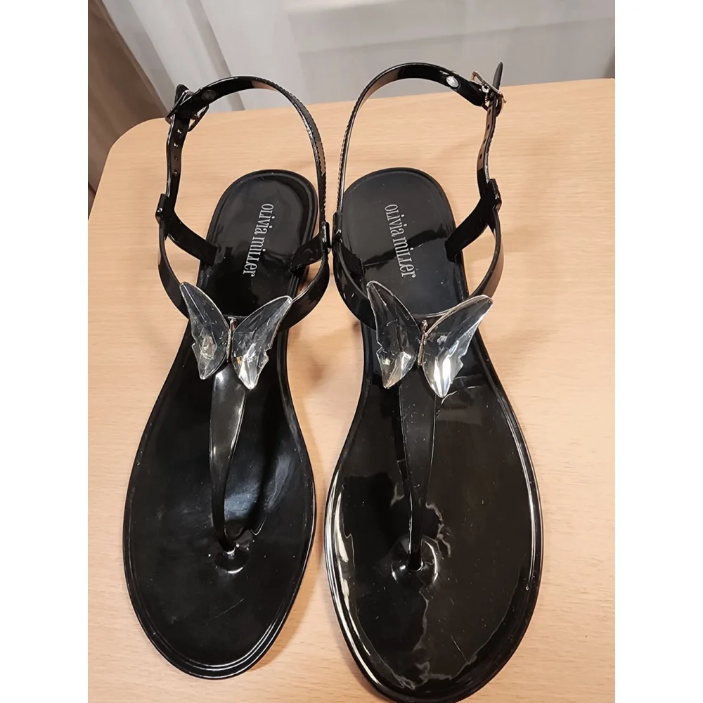 Olivia Miller Crystal Black Butterfly Jelly Thong Flip Flop Sandal 10 M